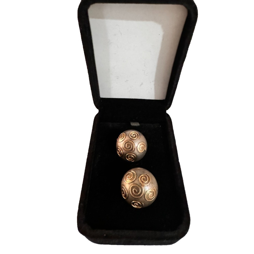Vintage C. PIERI Sterling Silver & Solid 14K Gold Clip On Earrings Two-Tone SIGN